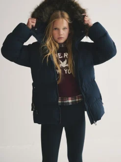 Superdry Navy Belted Puffer Coat