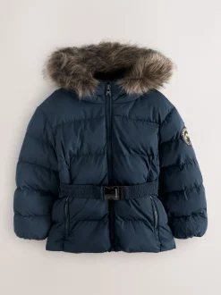 Superdry Navy Belted Puffer Coat