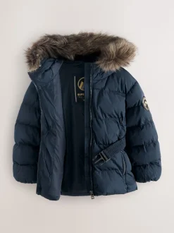 Superdry Navy Belted Puffer Coat