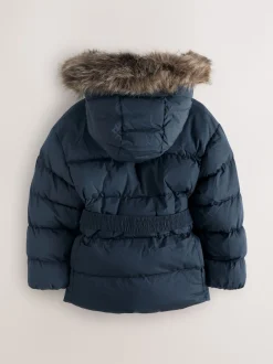 Superdry Navy Belted Puffer Coat