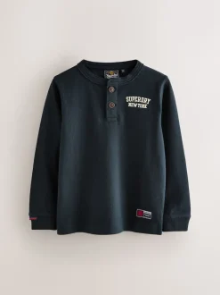 Superdry Navy Long Sleeve Henley T-Shirt