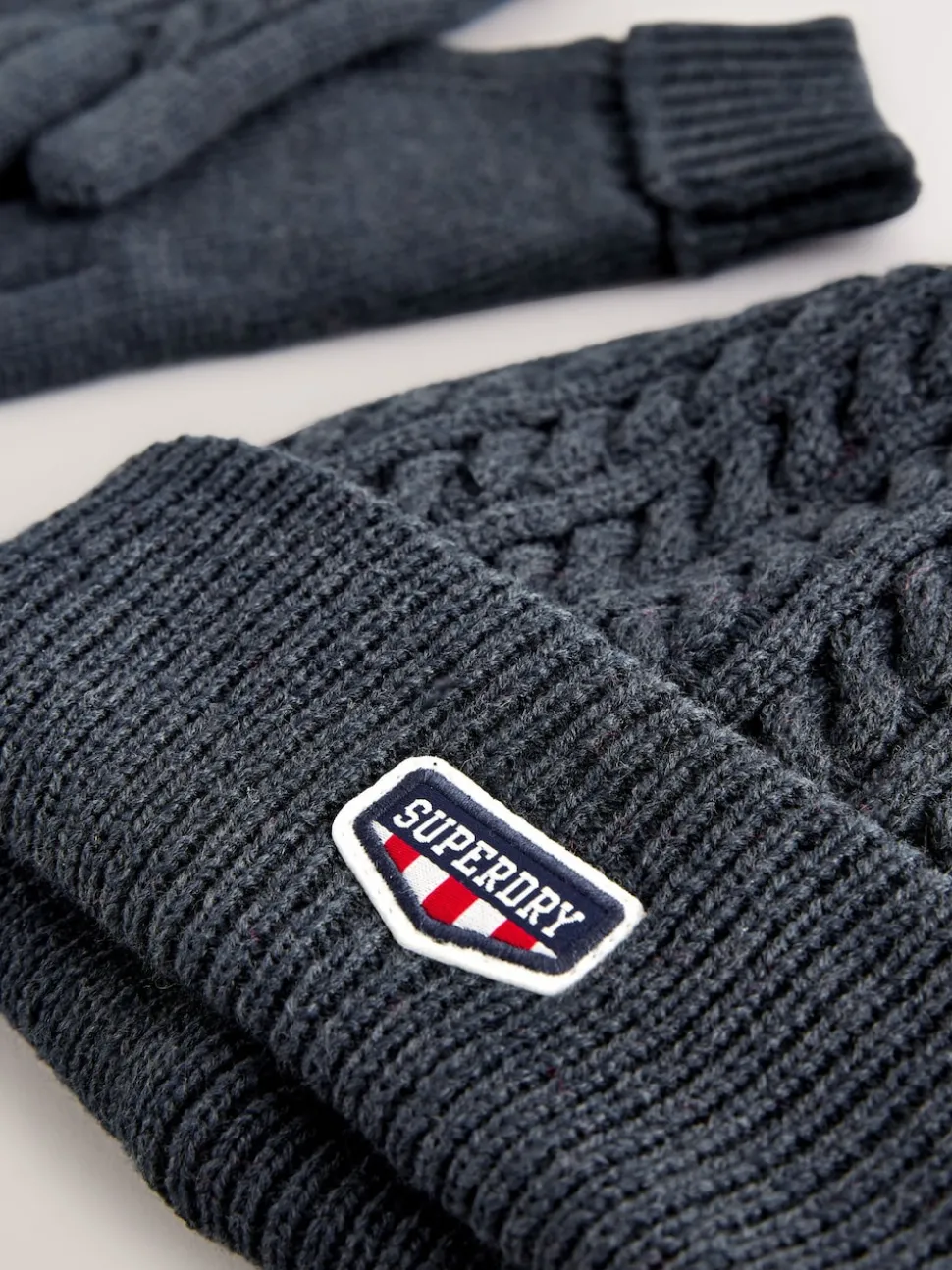 Superdry Navy Pom Hat and Gloves Set