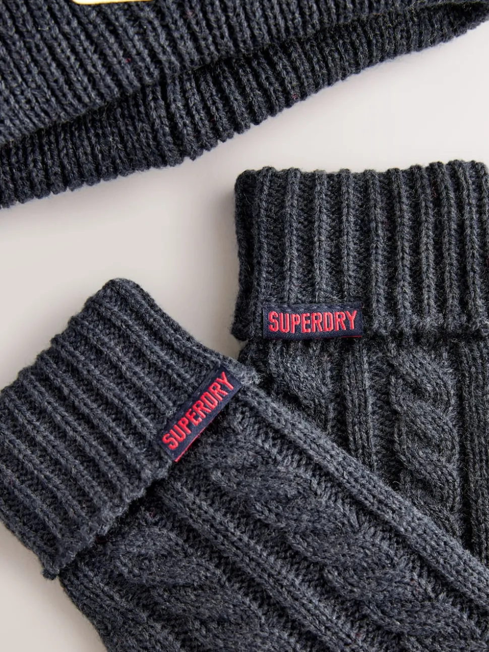 Superdry Navy Pom Hat and Gloves Set