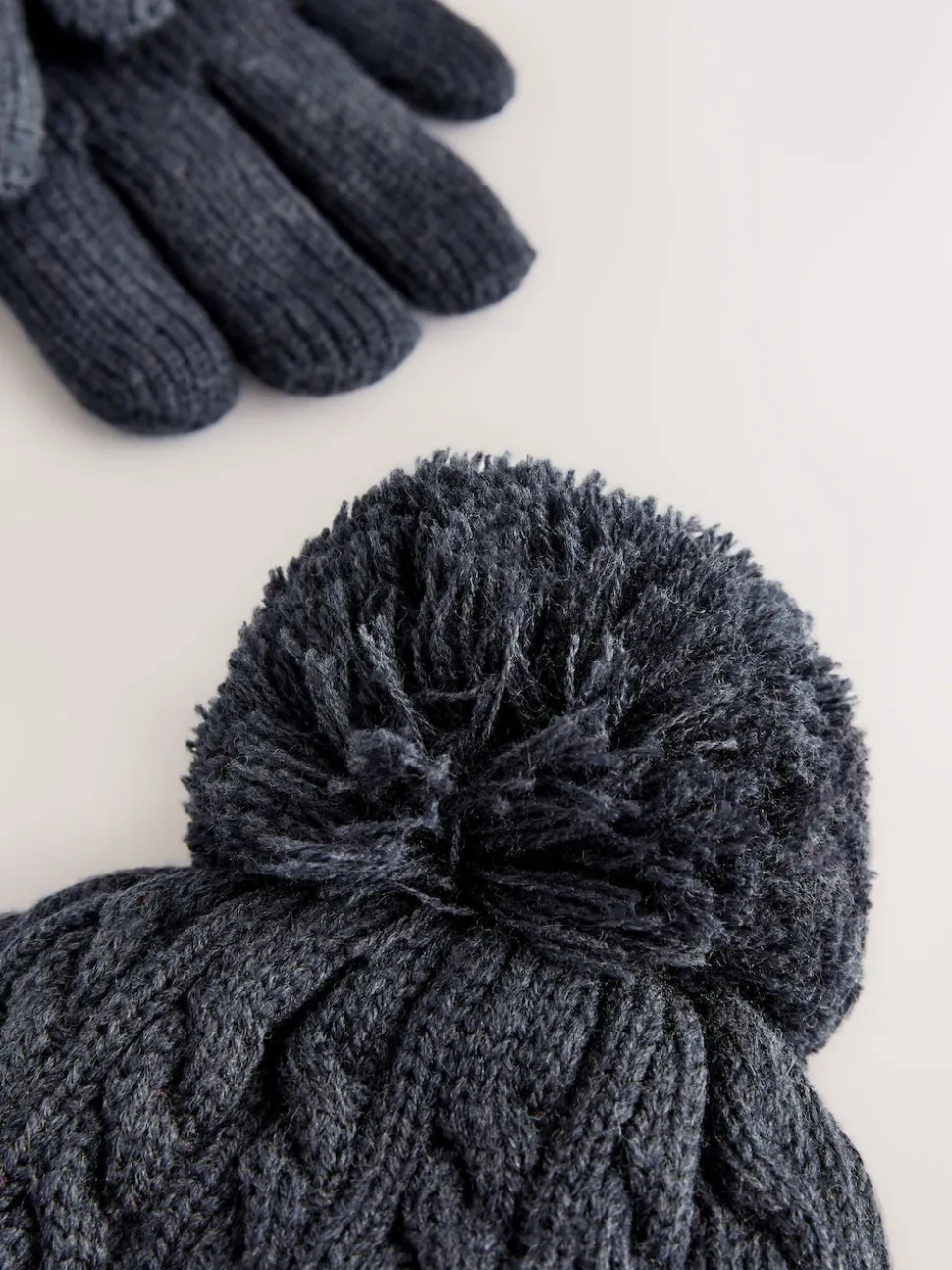 Superdry Navy Pom Hat and Gloves Set