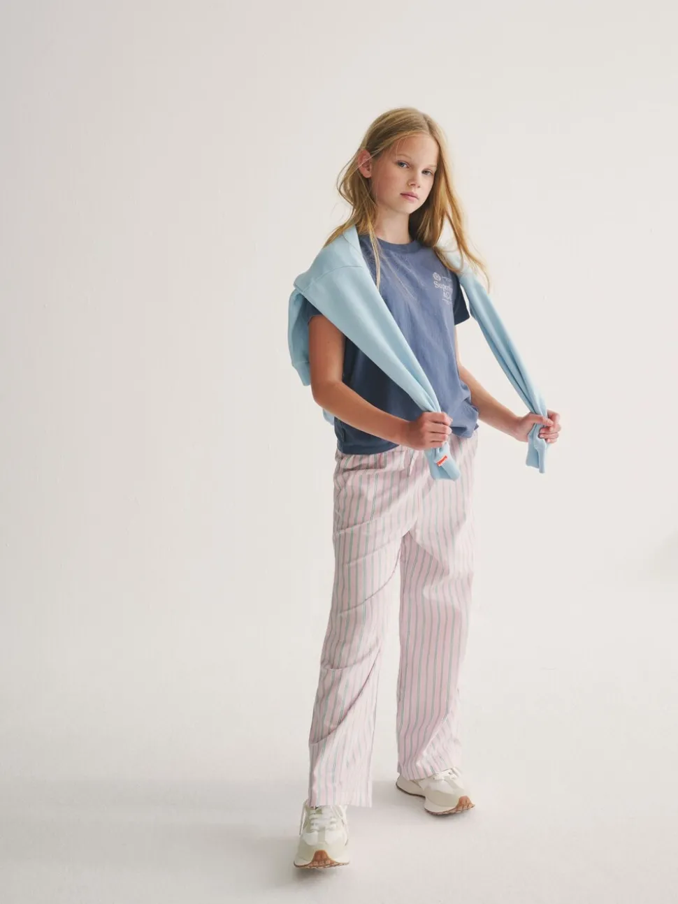 Superdry Pink/Blue T-Shirt and Stripe Trouser Set