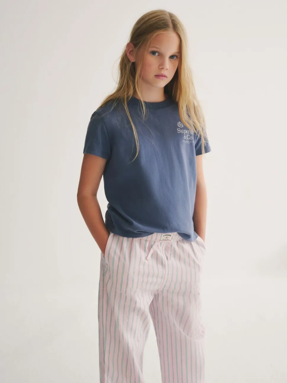 Superdry Pink/Blue T-Shirt and Stripe Trouser Set