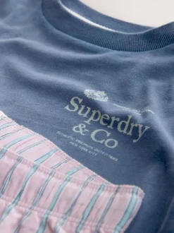 Superdry Pink/Blue T-Shirt and Stripe Trouser Set