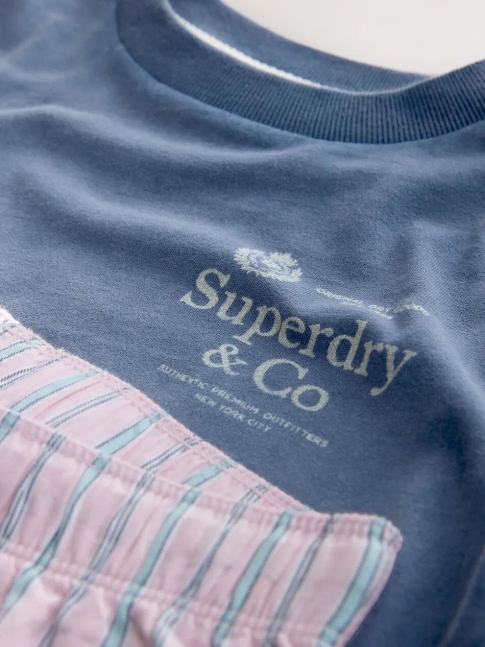 Superdry Pink/Blue T-Shirt and Stripe Trouser Set
