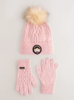 Superdry Pink Pom Hat and Gloves Set