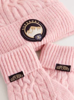 Superdry Pink Pom Hat and Gloves Set