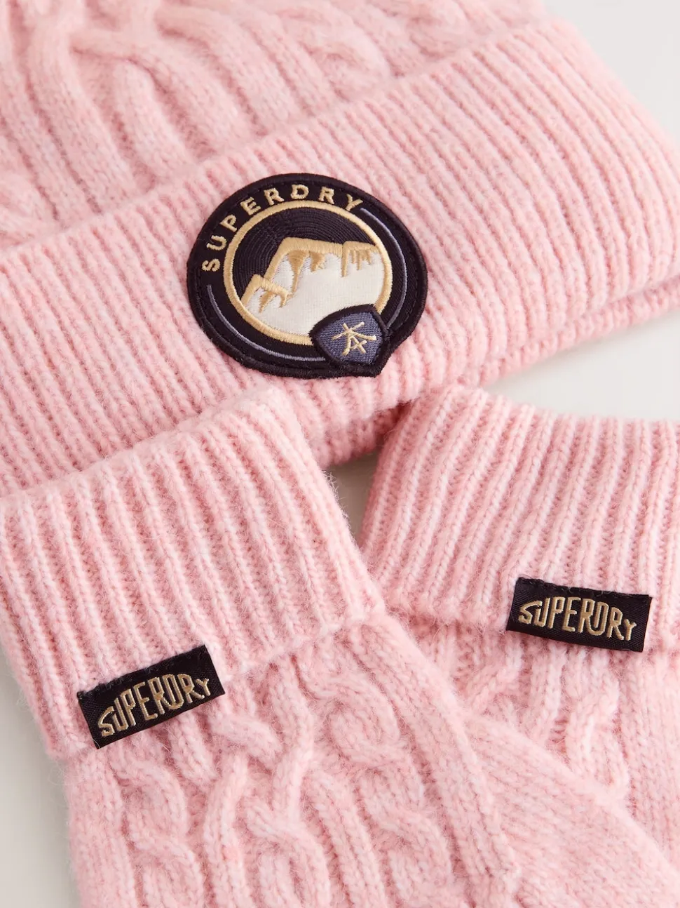 Superdry Pink Pom Hat and Gloves Set