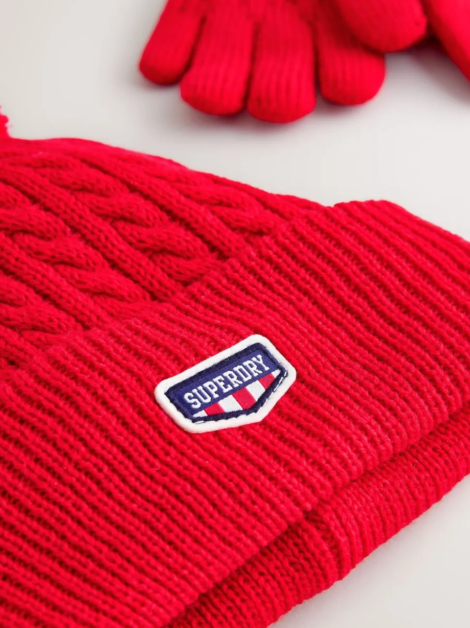 Superdry Red Pom Hat and Gloves Set