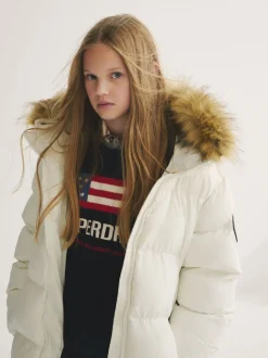 Superdry White Belted Puffer Coat
