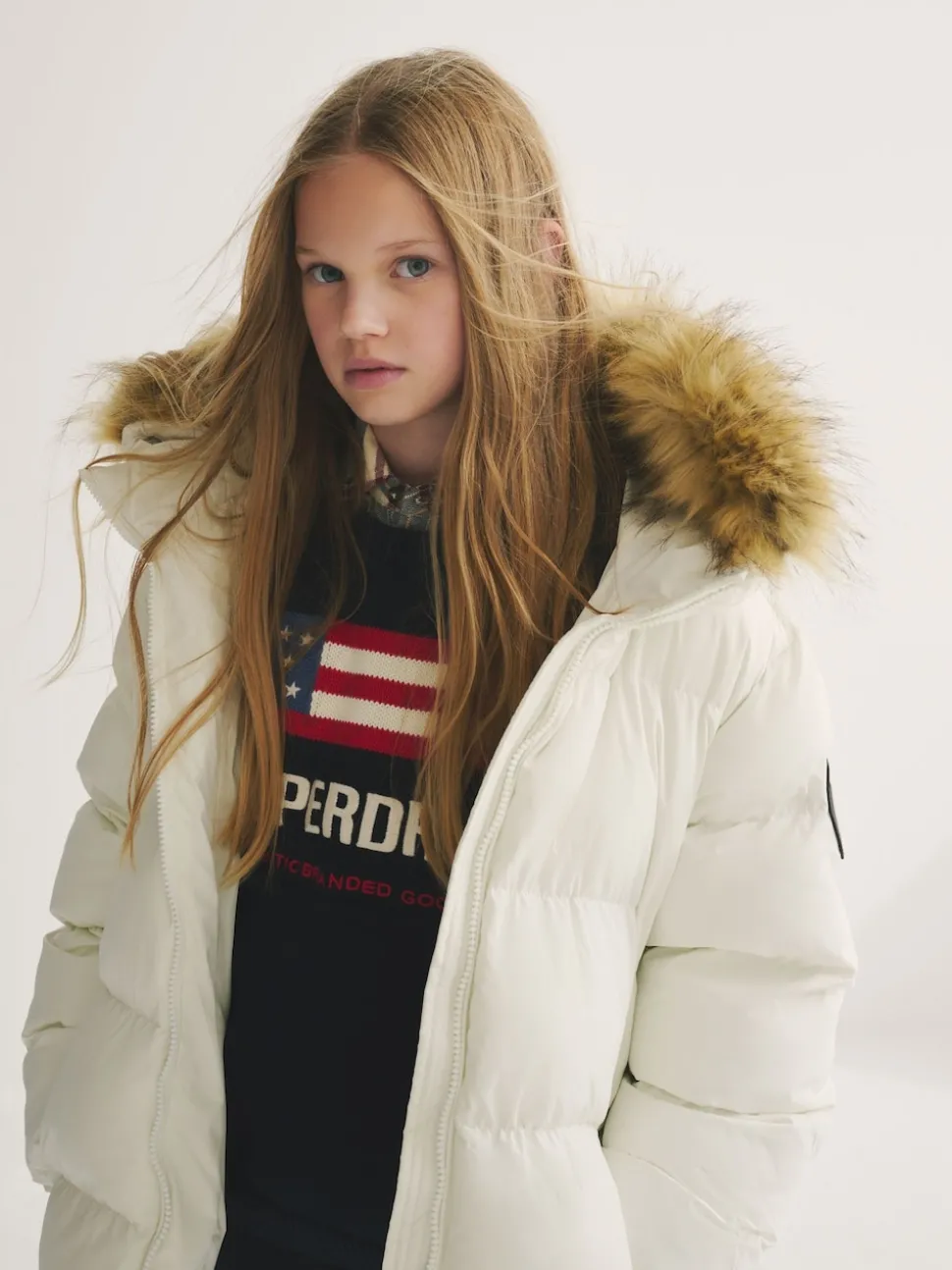 Superdry White Belted Puffer Coat
