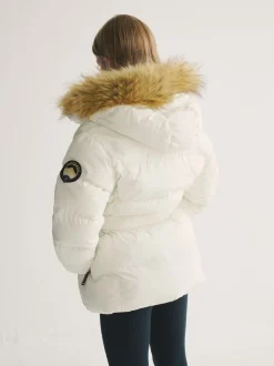 Superdry White Belted Puffer Coat