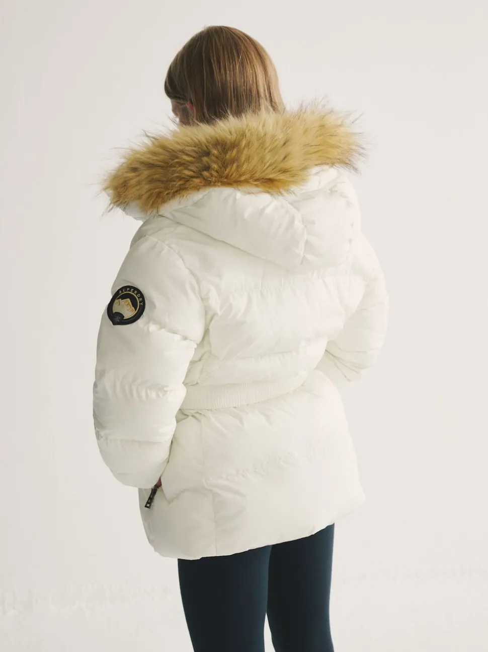 Superdry White Belted Puffer Coat