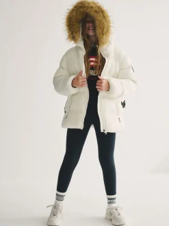 Superdry White Belted Puffer Coat