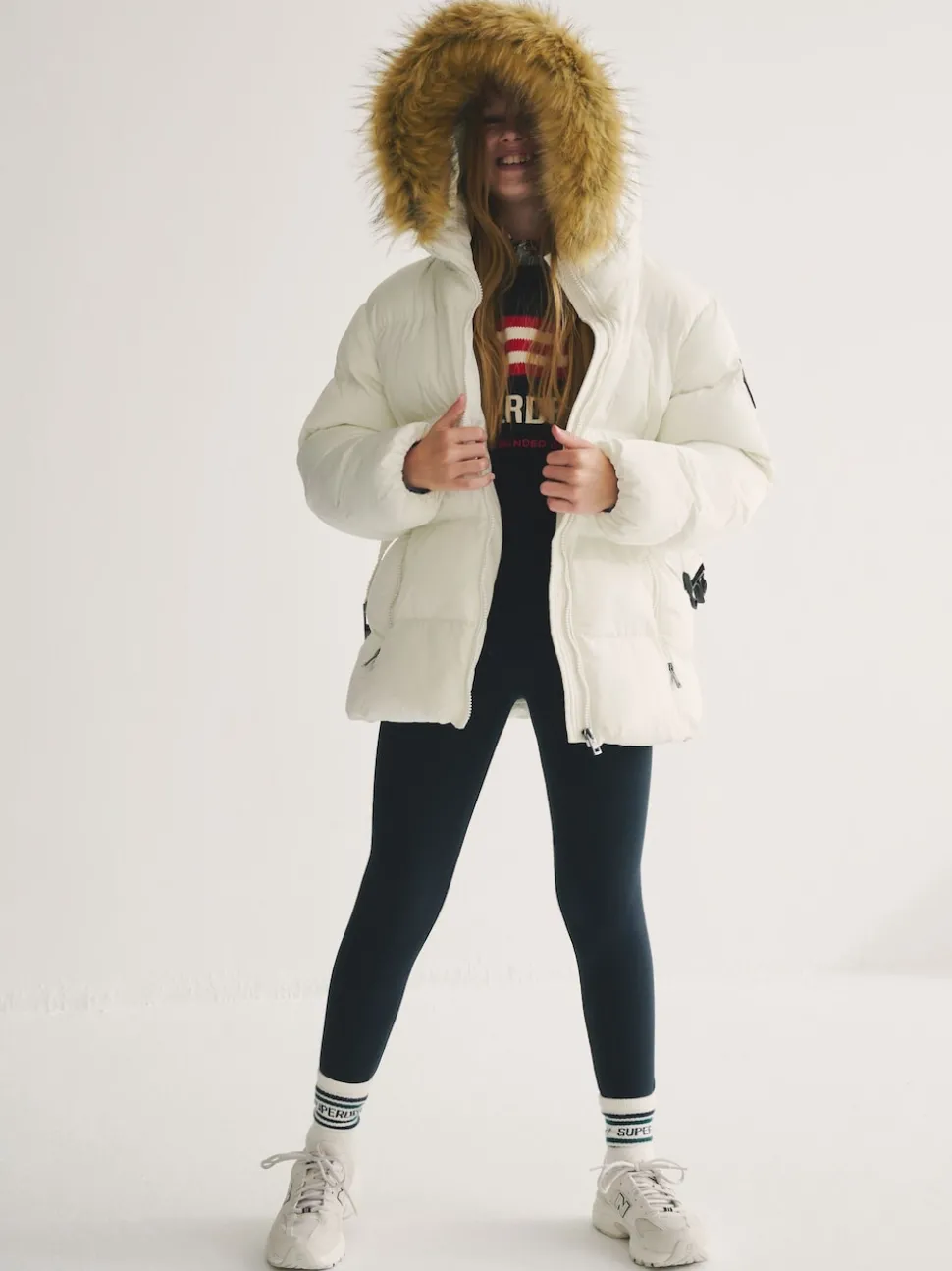 Superdry White Belted Puffer Coat