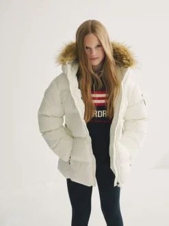 Superdry White Belted Puffer Coat