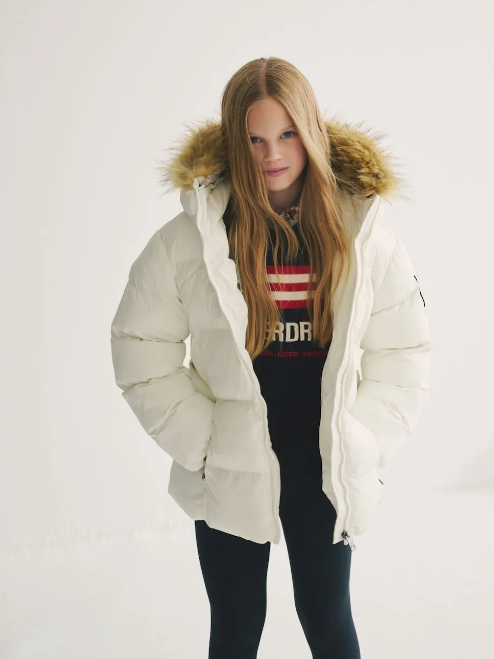 Superdry White Belted Puffer Coat