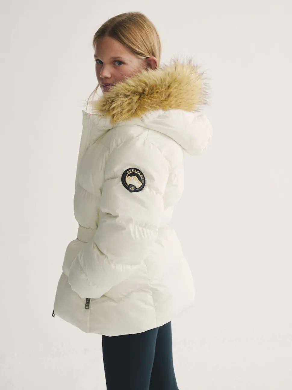 Superdry White Belted Puffer Coat