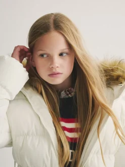 Superdry White Belted Puffer Coat