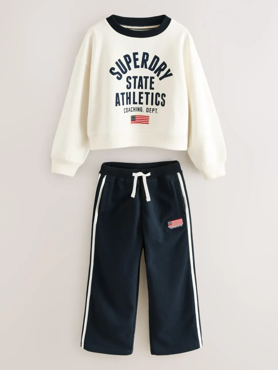 Superdry White Navy Sweat Top & Joggers Set