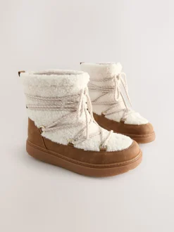 Tan Brown / Ecru Borg Water Resistant Boots