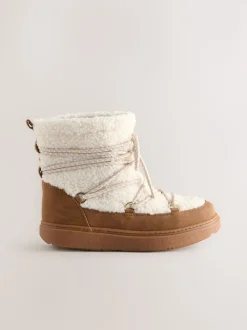 Tan Brown / Ecru Borg Water Resistant Boots