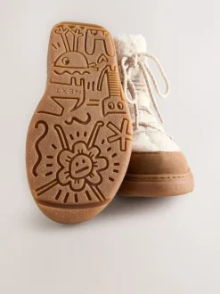 Tan Brown / Ecru Borg Water Resistant Boots