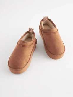 Tan Brown Flatform Shoot Fleece Lined Slippers