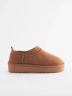 Tan Brown Flatform Shoot Fleece Lined Slippers