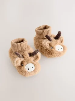 Tan Brown Hamish The Highland Cow Baby Sock Top Boots (0-18mths)