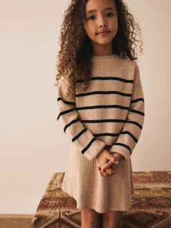 Tan Brown Knitted Stripe Jumper and Skirt Set (3-16yrs)