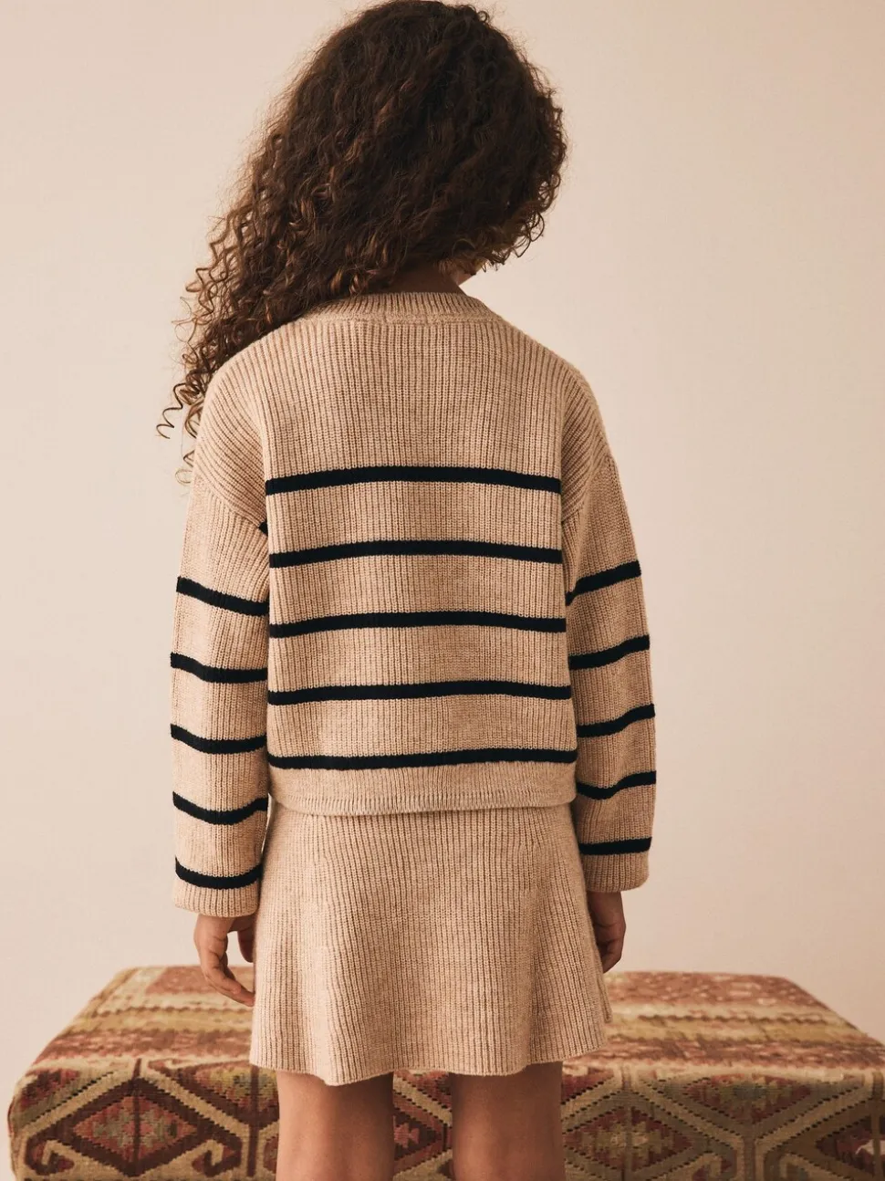 Tan Brown Knitted Stripe Jumper and Skirt Set (3-16yrs)