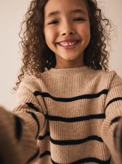 Tan Brown Knitted Stripe Jumper and Skirt Set (3-16yrs)