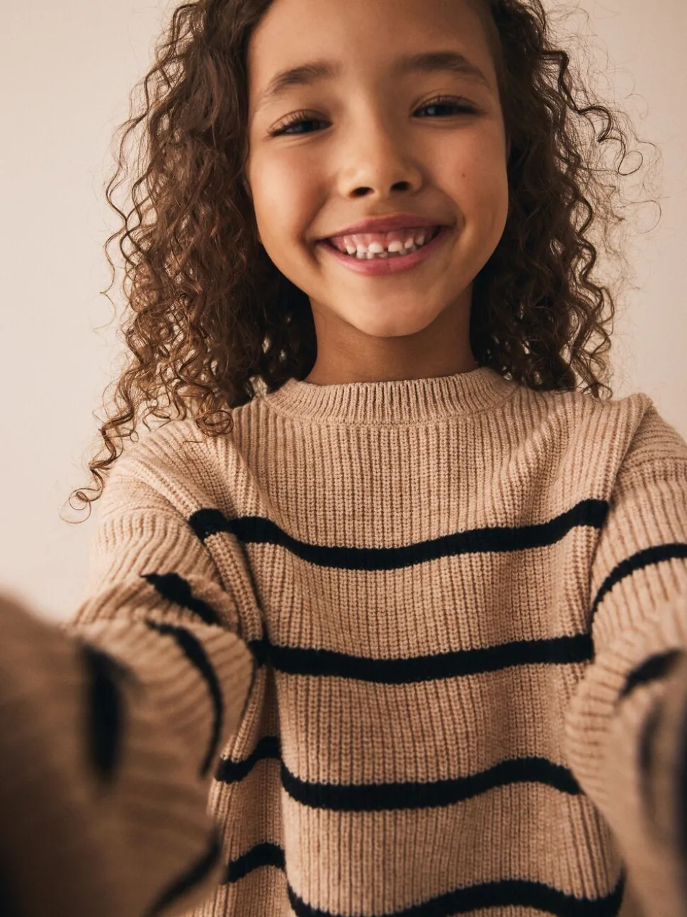Tan Brown Knitted Stripe Jumper and Skirt Set (3-16yrs)