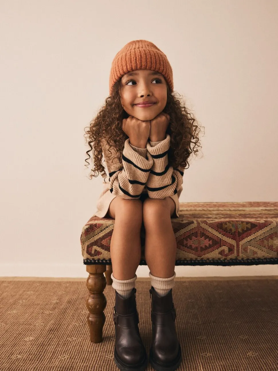 Tan Brown Knitted Stripe Jumper and Skirt Set (3-16yrs)