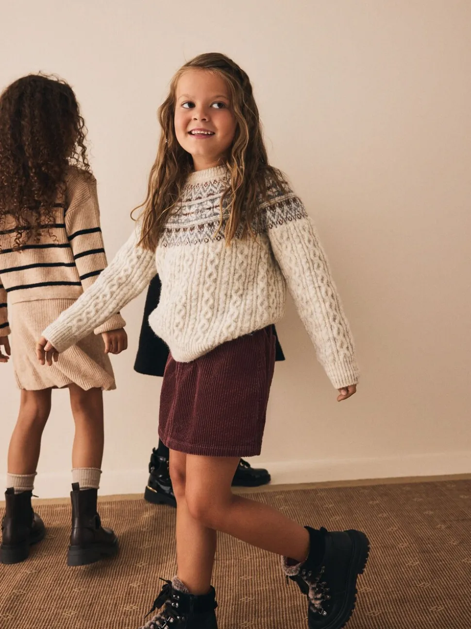 Tan Brown Knitted Stripe Jumper and Skirt Set (3-16yrs)
