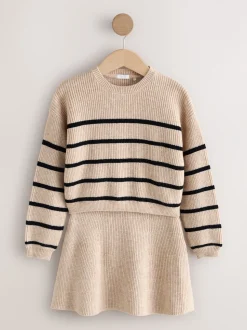 Tan Brown Knitted Stripe Jumper and Skirt Set (3-16yrs)