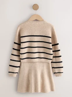 Tan Brown Knitted Stripe Jumper and Skirt Set (3-16yrs)