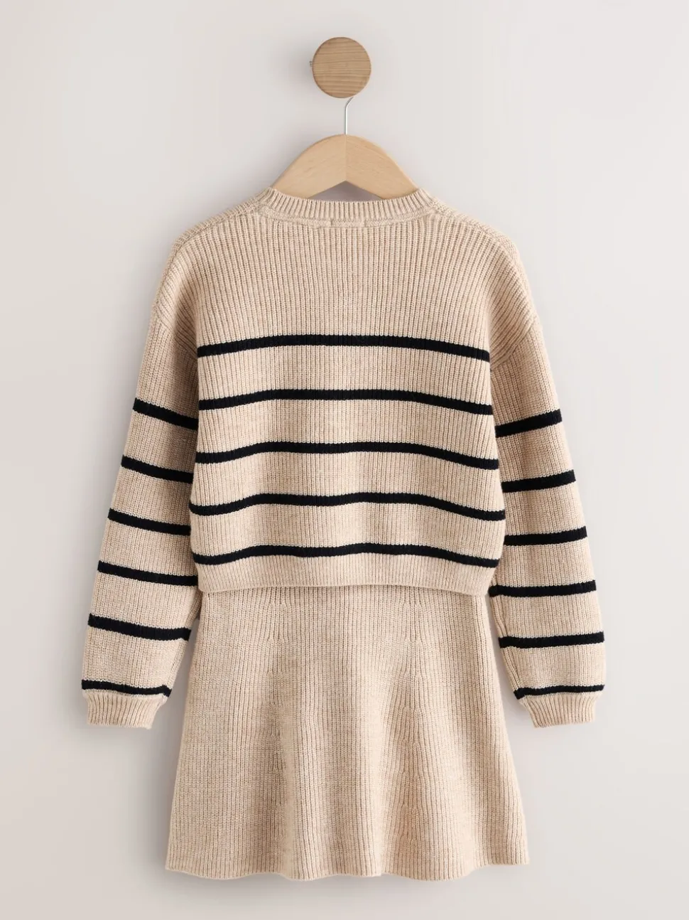 Tan Brown Knitted Stripe Jumper and Skirt Set (3-16yrs)