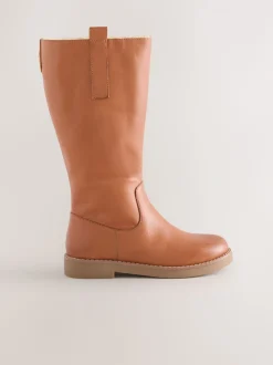 Tan Brown Leather Tall Boots