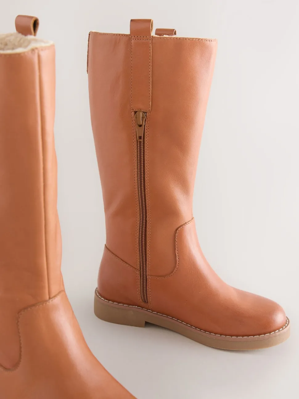 Tan Brown Leather Tall Boots