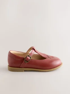 Tan Brown Leather T-Bar Shoes