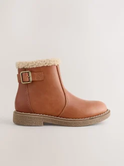 Tan Brown Leather Warm Lined Ankle Boots