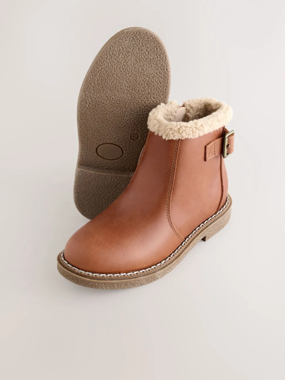 Tan Brown Leather Warm Lined Ankle Boots