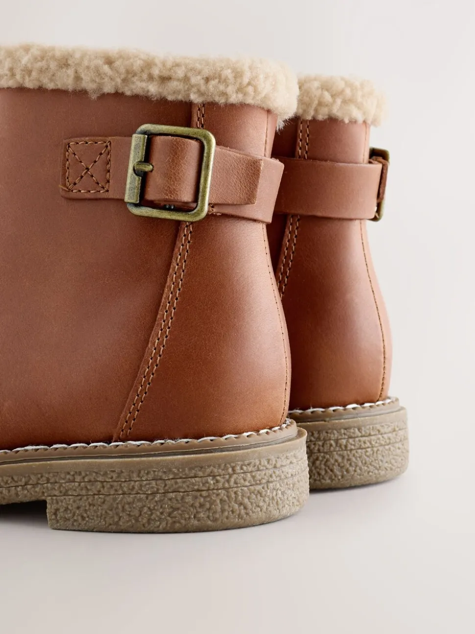 Tan Brown Leather Warm Lined Ankle Boots