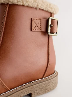 Tan Brown Leather Warm Lined Ankle Boots