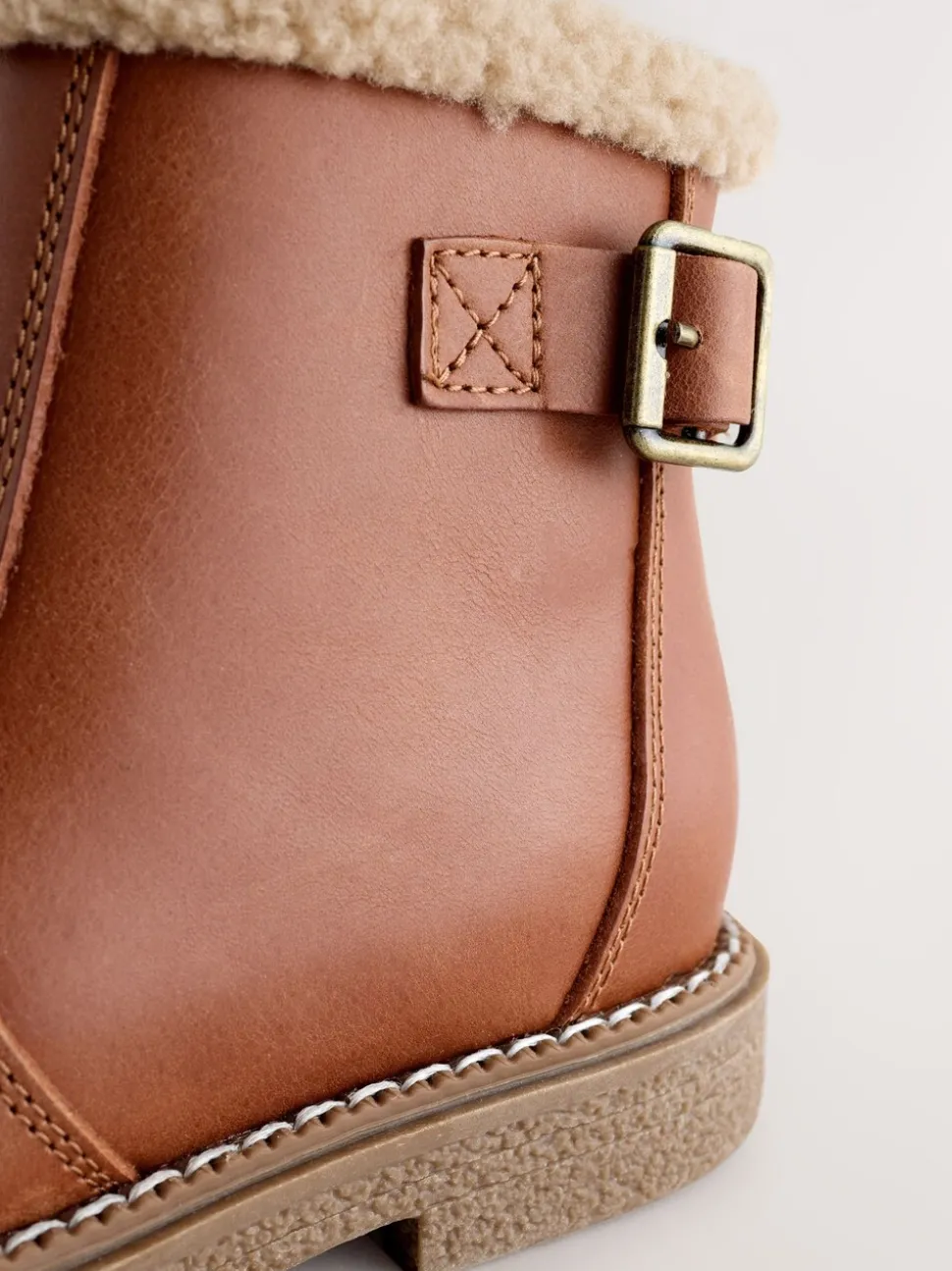 Tan Brown Leather Warm Lined Ankle Boots